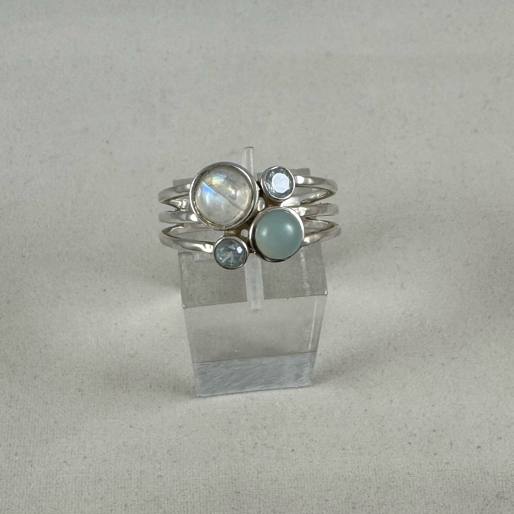 Moonstone, chalcedony, topaz sterling silver ring